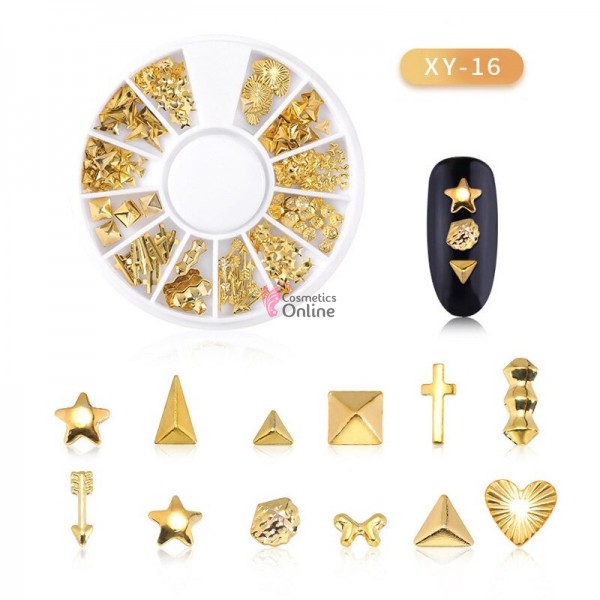 Carusel 3D pentru unghii C006HH cu forme metalice Aurii